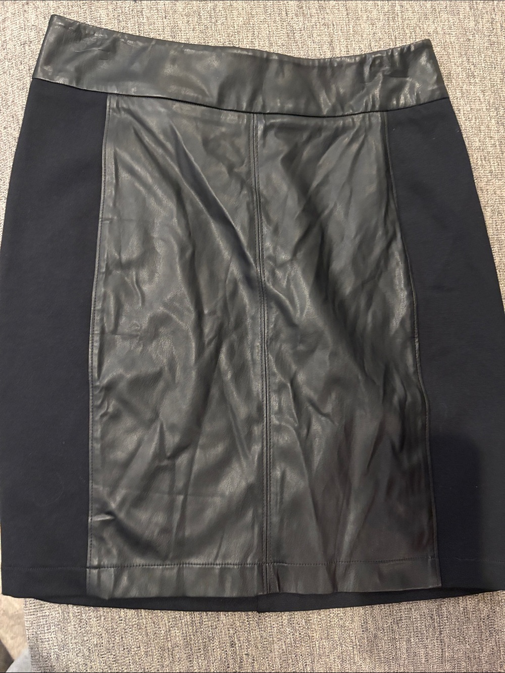 CAbi Black Faux Leather-Panel Pencil Skirt